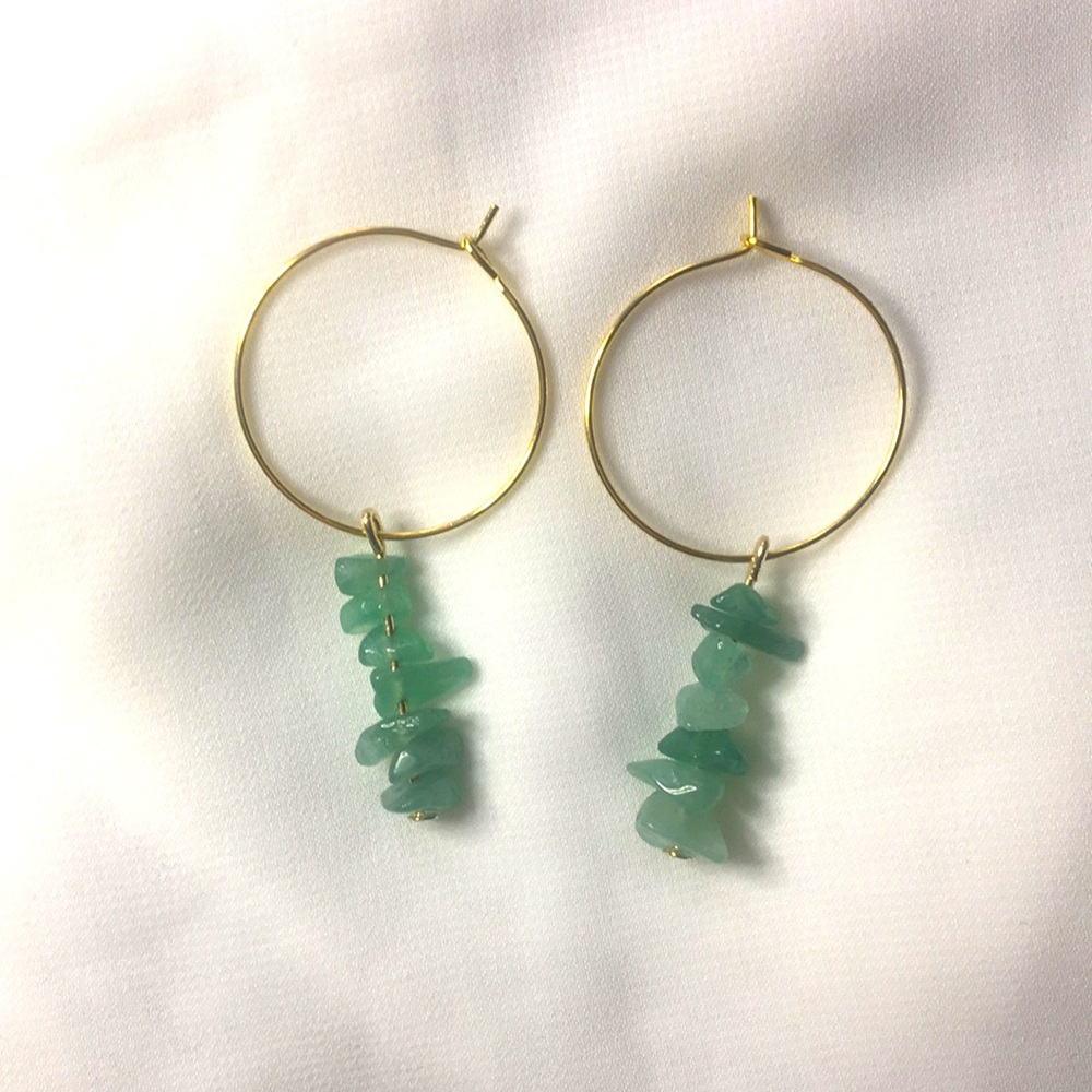 Handmade Gold Plated Aventurine Hoop Earrings